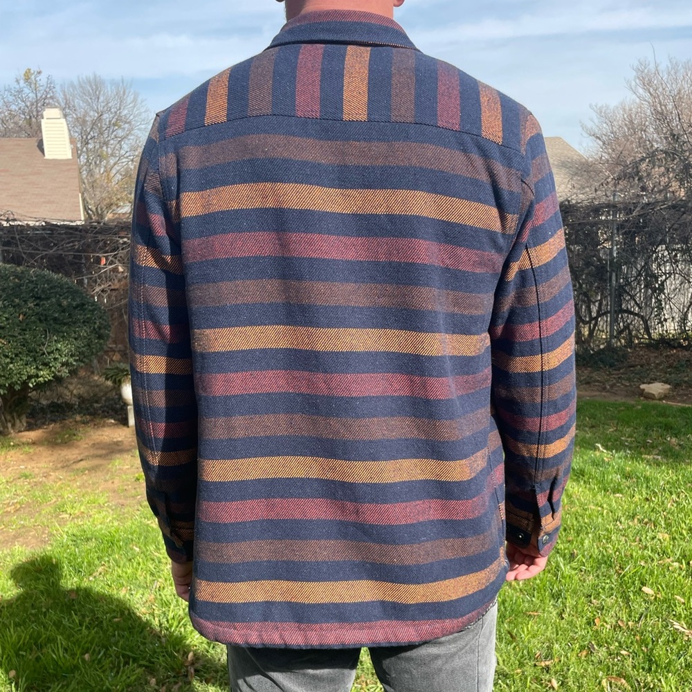 Wellen LRG Men's Striped Shirt Jacket - Navy, Brown, Rust - Picture 5 of 7